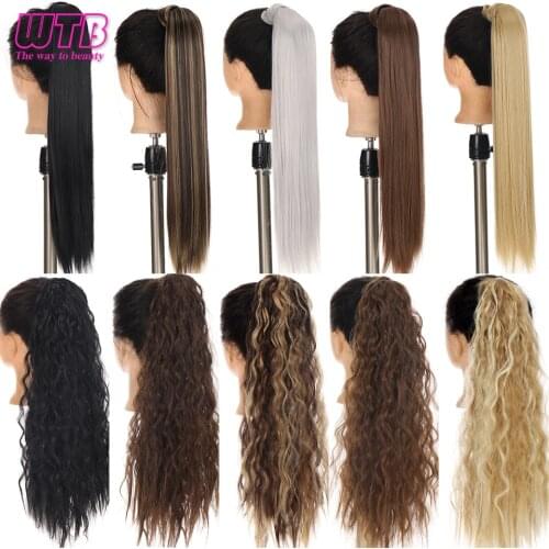 WTB Womens Long Wavy Wrap Around Clip In Ponytail Synthetic Hair Extension Haze Blue Ombre Color Natural Hair Clip in Hairpiece