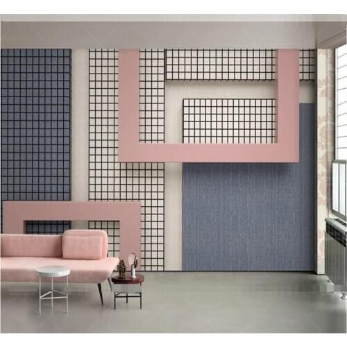 Xuesu Natural plain Nordic geometric square grid 3D TV background wall custom wallpaper 8D waterproof wall cloth