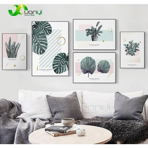 1 Pcs Watercolor Nordic Plant Leaves Posters Painting Wall Pictures For Living Room Nordic Canvas Painting Home Decor Unframed