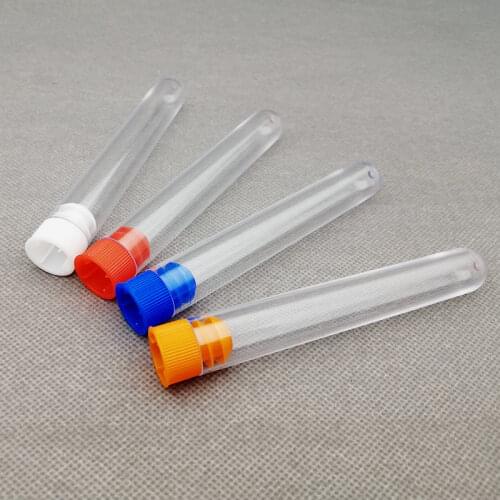 12pcs 20pcs 16x100mm Clear Plastic Test Tube Round Bottom Wedding Gift Vial with Colour Cap Office Lab Experiment Supplies