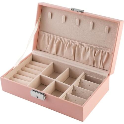 2021 Classic Portable Leather Jewelry Box With Press Lock Necklace, Earring Storage Box Jewel Organizer