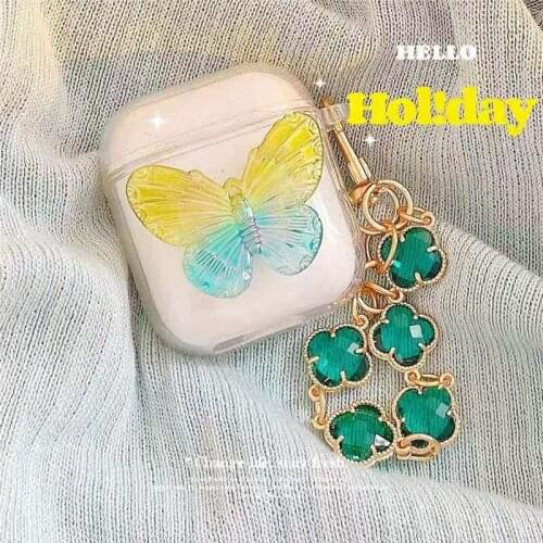 3D Butterfly Soft Clear Case for Airpods 1 2 Pro 3 Wireless Bluetooth Headset Transparent Cover Gift with Bracelet