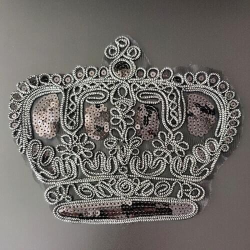 Biker Patches for clothing Women 170mm Crown Black Sequined Fabric Sequins Strange thingst Patch T-shirt Clothes Stickers