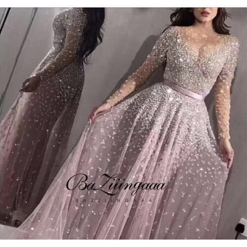 BAZIIINGAAA Luxury Ball Gown Long Woman Gown 2021 Sequins Evening Dresses Parties Robe de bal Plus Size Prom Party Gowns