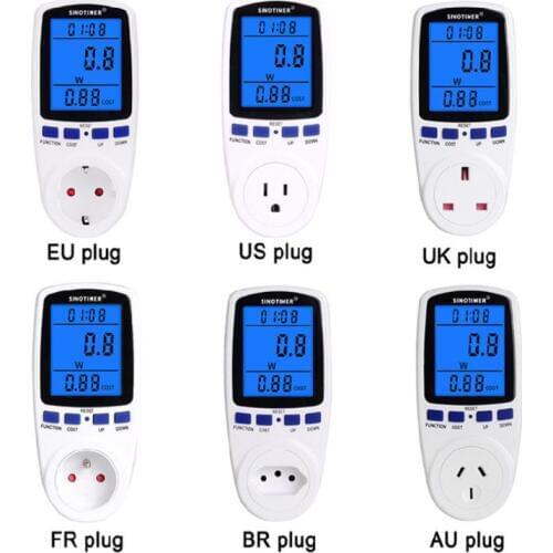 EU US UK FR BR AU Plug Socket Digital Wattmeter Power Consumption Watt Energy Meter KWh AC 230V 120V Electricity with backlights