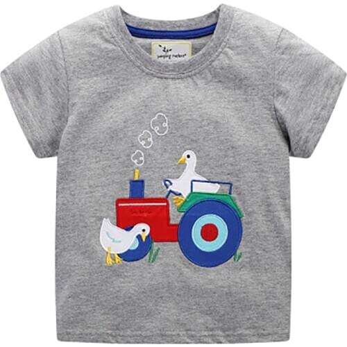 ZWY716 Animal Applique Baby T Shirt Summer 2020 Children t-shirts Little Boys Short Sleeve Clothes for Kids Clothes