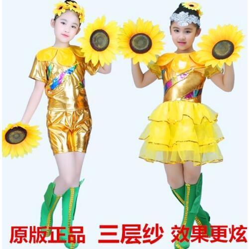Childrens dance performance stage costume sunflower dress Group dance set sock + 2 sunflowers