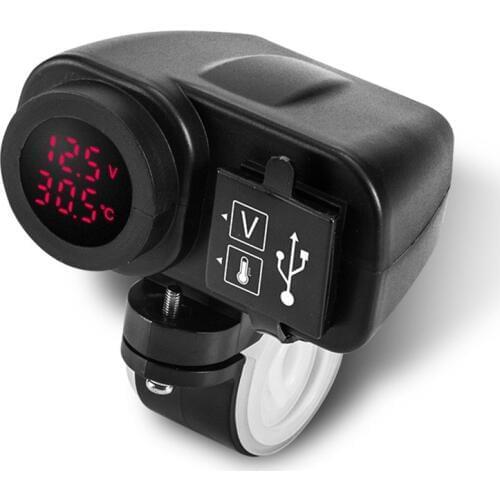 Dual USB Motorcycle Bike Charger 4.2A Digital Red LED Voltmeter W/ Phone Location Chip Universal