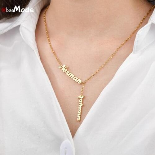 ELSEMODE Personlized Double Name Custom Necklace ForMen Women Gold Stainless Steel Jewellery Wedding Gifts