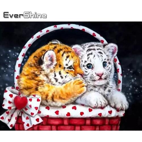 Evershine Diamond Embroidery Animals Full Square Round Diamond Painting Tiger Diamond Mosaic Cartoon Rhinestone Picture Crafts