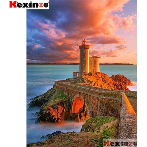 Full Square/Round 5d Diamond Painting-Lighthouse by the sea-3d Embroidery Cross Stitch Mosaic Full Picture Of Rhinestone Decor Y