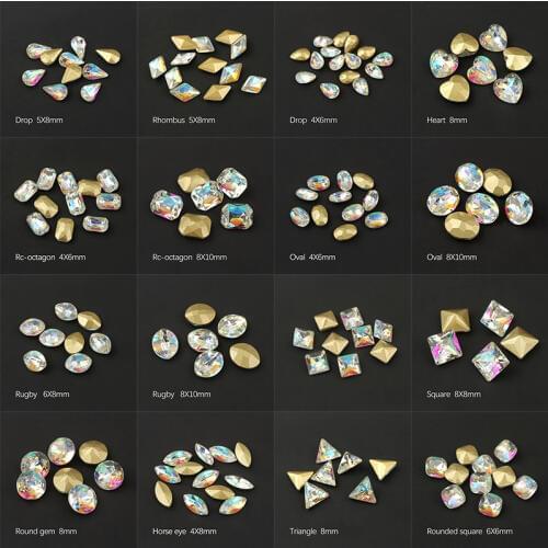 Colorful 30/100pcs 19 Shapes Nail Art Decorations Rhinestones All for Nails Diamond Stone Accessories Supplies AB 3D Gems Charm