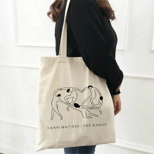 Summer fashion Matisse cartoon art new canvas bag fun large capacity Ulzzang ins womens Vintage casual fashion shoulder bags