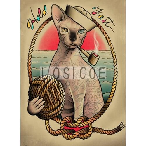 "Leopard Sailor" 30X42 CM Tattoo Print Painting Vintage Kraft Paper Poster Wall Art Flip Chart Stickers Home Decoration
