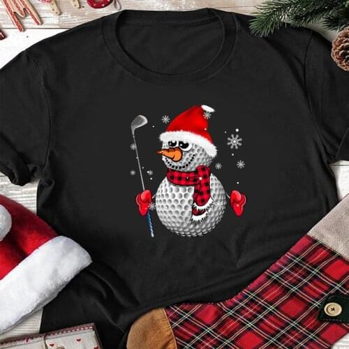 Golf Ball Snowman Santa Funny Christmas Gift Design T-Shirt Ladies Women 100% Cotton tshirt Casual Funny For Lady Girl Top Tee