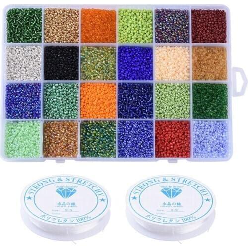 Beading Glass Seed Beads Kit Round Beads Assorted Kit with Crystal Rope for Jewelry Bracelet Making & Beading