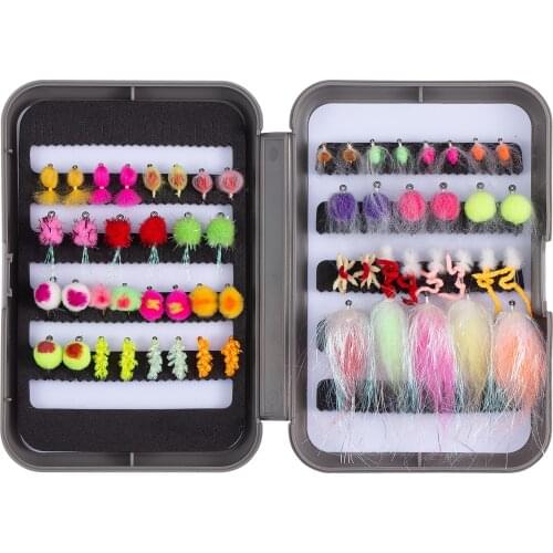 Bassdash Fly Lure Kit Trout Steelhead Salmon Fishing Flies Assortment 57pcs Include Dry Wet Flies Nymphs Streamers Eggs