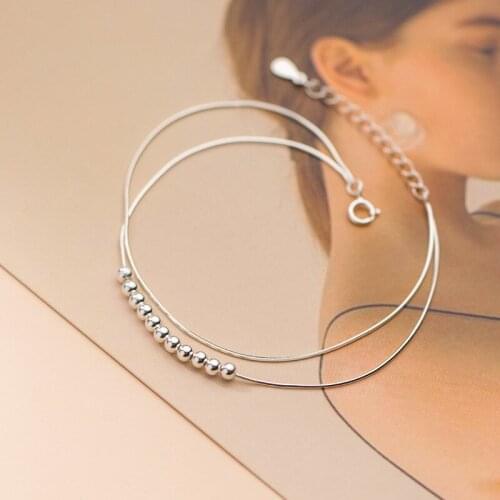 Authentic Real. 925 Sterling Silver Fine Jewelry Double Rows Polished Lucky Beads Sbnakebone chain Bracelet womens C-S4534