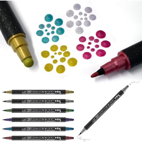 New Metallic Color Japan Zig KURETAKE Double Head Marker Watercolor Pen CLEAN COLOR DOT Round Stamp TC-6100 Soft Colors