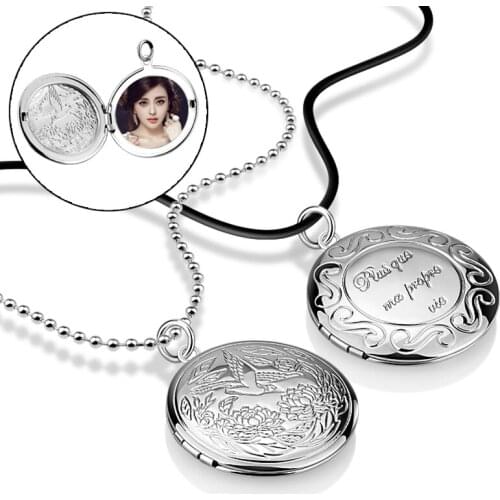 Valentine Lover Gift Animal Photo Frames Can Open Locket Necklaces Circular Pendant Necklace Silver Jewelry For Women Men Gift