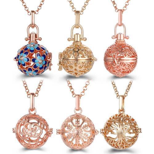 Christmas Aromatherapy Necklace Jewelry Rose Gold Snowflake Flower Perfume Essential Oil Diffuser Aroma Diffuser Necklace