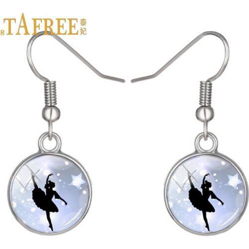 TAFREE Art Picture Glass Cabochon Dome earrings elegant ballet dancers swan dance Ballet shoes Exquisite jewelry NS131 01