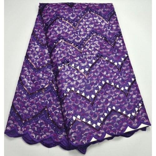 High quality African lace fabric for wedding 2017 Polyester Purple Sequins Organza African French lace fabric XY7151