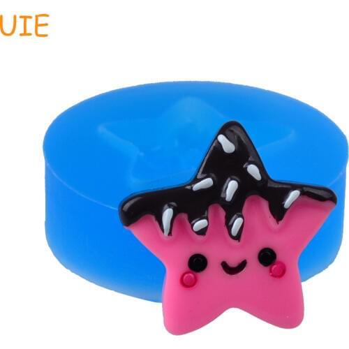 XYL215U 26.6mm Kawaii Smiley Star Ice Cream Cake Silicone Mold - for Fondant Cake Topper, Chocolate, Jewelry, Candy, Resin Clay