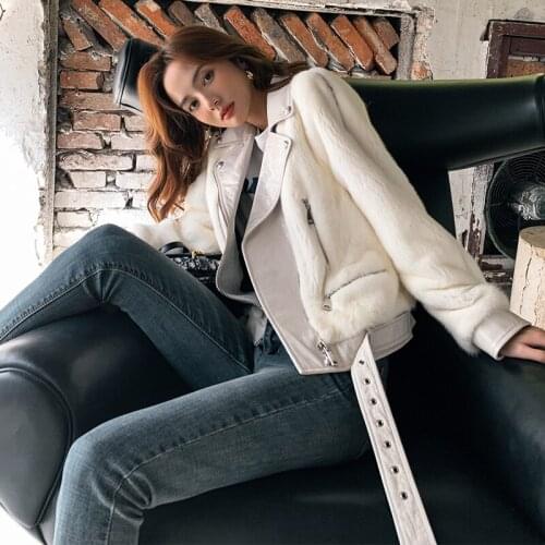 MENINA BONITA 2021 Winter Jacket Women Natural Real Mink Fur Coat Belt Turn-down Collar Warm Outerwear Streetwear Locomotive