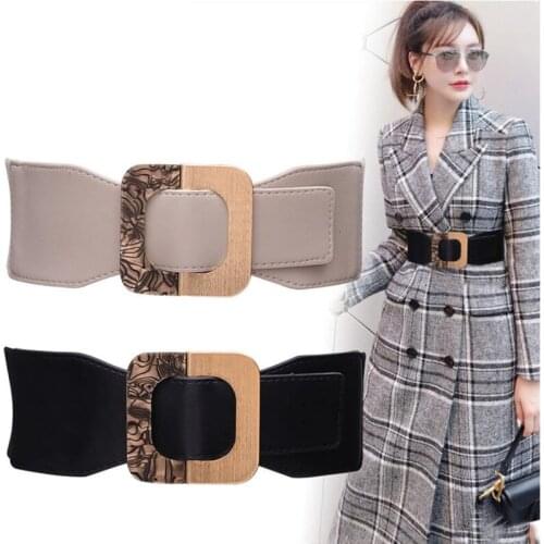 Female Fashion Elastic Waist Leather Belt Design WomensWide Waistband with overcoat sweater waist seal joker Belts decorative