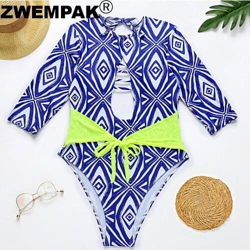 Women 2021 One Pieces Swimsuit South African Style Swimwear Female Hollow Out Blue & White Monokini New Bodysuit Bikini