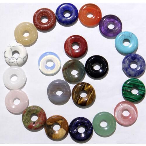 18mm natural stone Turquoises Quartz crystal tiger eye donut charm pendant for diy jewelry making Necklace Accessories20pcs