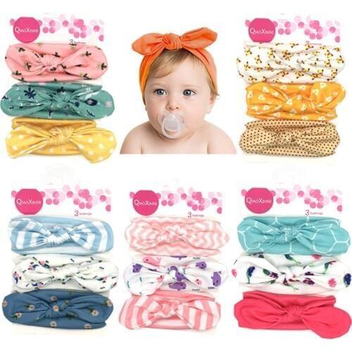 3pcs/lot Baby Headband Cute Cartoon/Striped/Dot Newborn Girl Fabric Headband Bunny Ears Head Wrap
