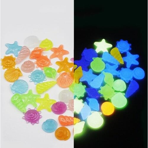 80pcs Glow In The Dark Pebbles Luminous Stones Shell Shaped Starfish Shell for Aquarium Fish Tank Pool Landscape Garden Decor