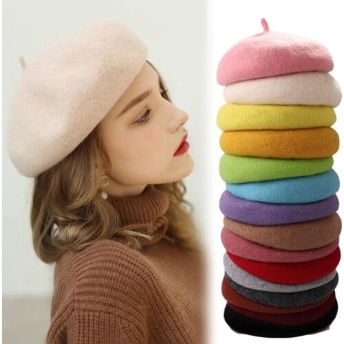 NEW Women Girls Beret French Artist Warm Wool Winter Beanie Hat Retro Vintage Plain Beret Solid Color Elegant Ladies 21 styles