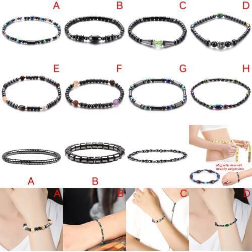 Body Slimming Weight Loss Anti-Fatigue Healing Bracelet Hematite Beads Stretch Bracelet Magnetic Therapy Bead Slim For Men Women