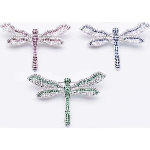 Pink/Blue/Green High Quality Silver Plated Cubic Zirconia micro pave Butterfly Brooch Pin