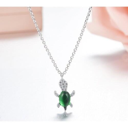 SLJELY 925 Sterling Silver Cubic Zirconia Cute Sea Turtle Pendant Necklace 3 Gold Color for Women Girls Jewelry Birthday Gift