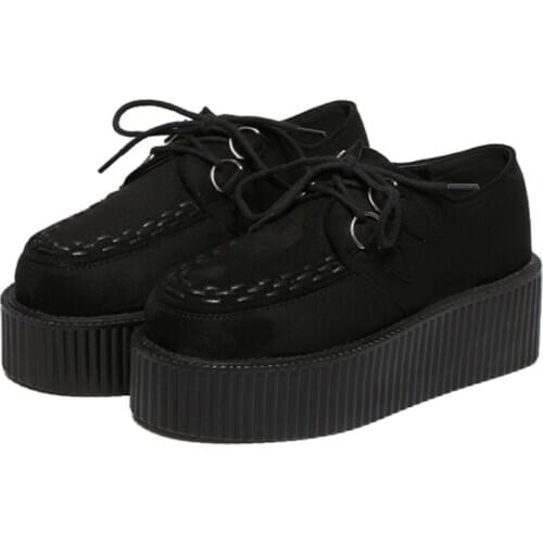 Black Harajuku Shoes Classic Lace Up High Platform Creepers Fashion Harajuku Punk Shoes Womens Casual Shoes Platform Heels