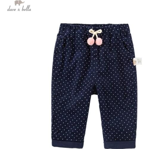 DBS18268 dave bella autumn baby girls fashion bow dots pants children full length kids girl pants infant toddler trousers