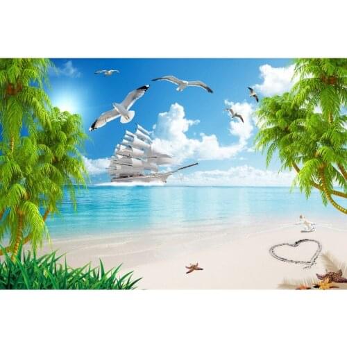 Tropical Sea Galleon Beach Scenery Photography Backgrounds Baby Child Portrait Photographic Backdrops For Home Photo Studio