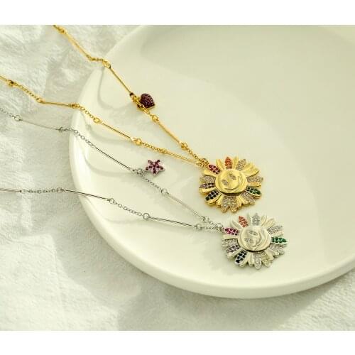 HECHENG,Rainbow Daisy Necklace,Female Colorful Sunflower Chain Summer Style Luxury Brand Jewelry,wholesale