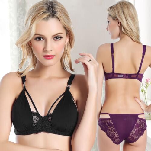 And the wind slim sexy lingerie sutian sets openwork black embroidery bralette lace bra set transparent