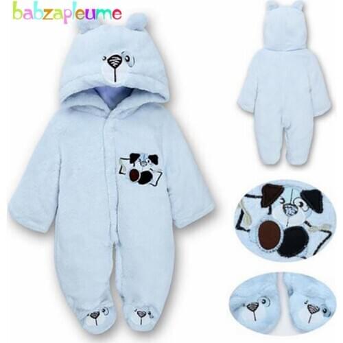 2020 Fall Winter Baby Romper Warm Thicker Cartoon Cute Hooded Soft Fleece Infant Boys Girls Jumpsuit Newborn Clothing BC1349-1