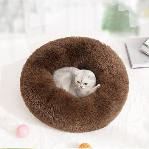 Round Long Soft Plush Long Hair Warming Cat Bed Dog House Pet Sleeping Products Kennel Cushion Mat House For Dog