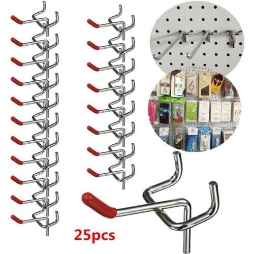 25pcs 50mm PEG wood board hook wood wall retail display store nail slat wall household hanger chrome metal 1~1.5KG load-bearing