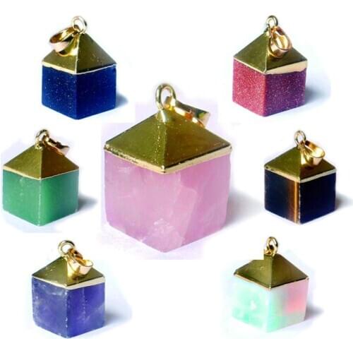 Cube Square Cut Cone Gem Crystal Reiki Chakra Stone Pendant (rose quartz)