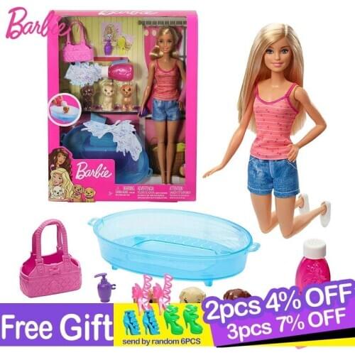 Original Barbie Pet Pup Dog Bathtub Toy Playset Girls Doll Accessories Animal Care Educational Toys for Children Reborn Bonecas