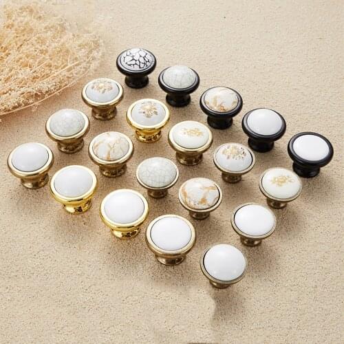 Metal Ceramic Drawer Furniture Cabinet Knob Round Zinc Stone Dresser Closet Cupboard Wardrobe Kitchen Home Door Pull Handle Knob