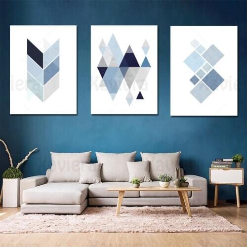 Minimalist Trendy Wall Art Abstract Blue Geometric Stone Shape Canvas Print Art Poster Picture Nordic Home Decor For Living Room